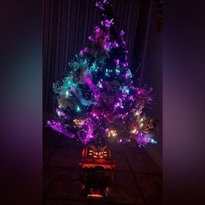 Vintage Fiber Optic Glow Puleo Gold Magnolia Christmas Tree 40” Color Changing